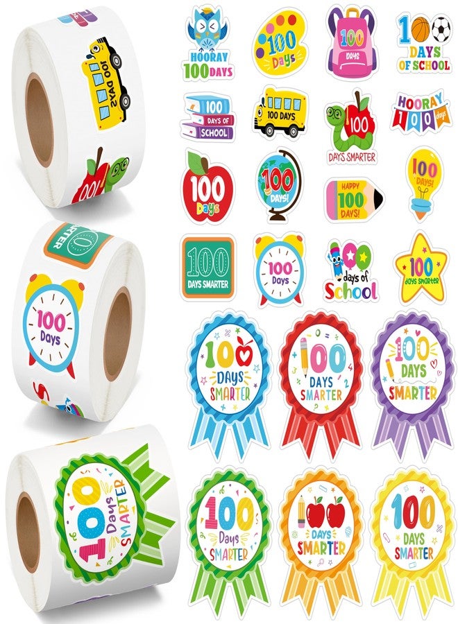 BeYumi 100 Days Smarter Sticker - 1200Pcs 100th Day of School Stickers in 3 Rolls for Kid 100 Days Smarter Badge Teacher Reward Sticker Cartoon Waterproof Vinyl Decal Party School Classroom Gift Decor - Image 1